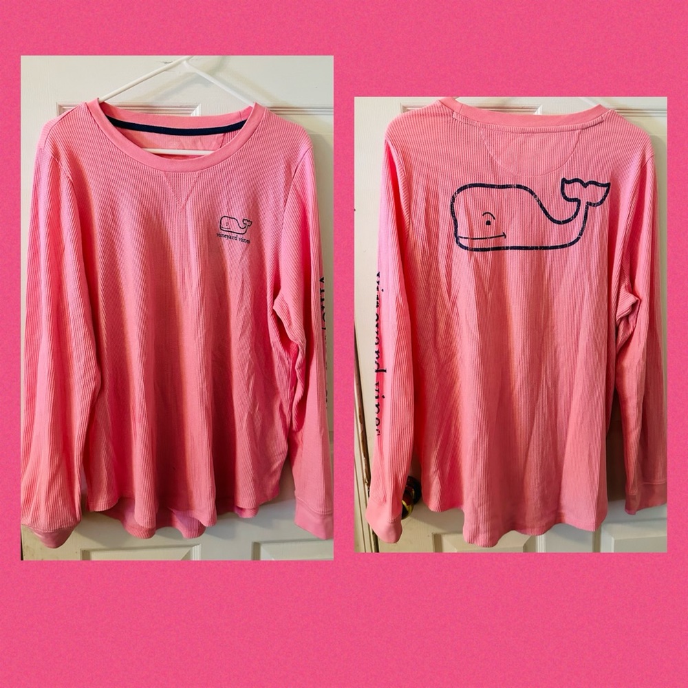Vineyard Vines 🐳- Long Sleeve Graphic Thermal Knit Tee Shirt,Pink, Size XL